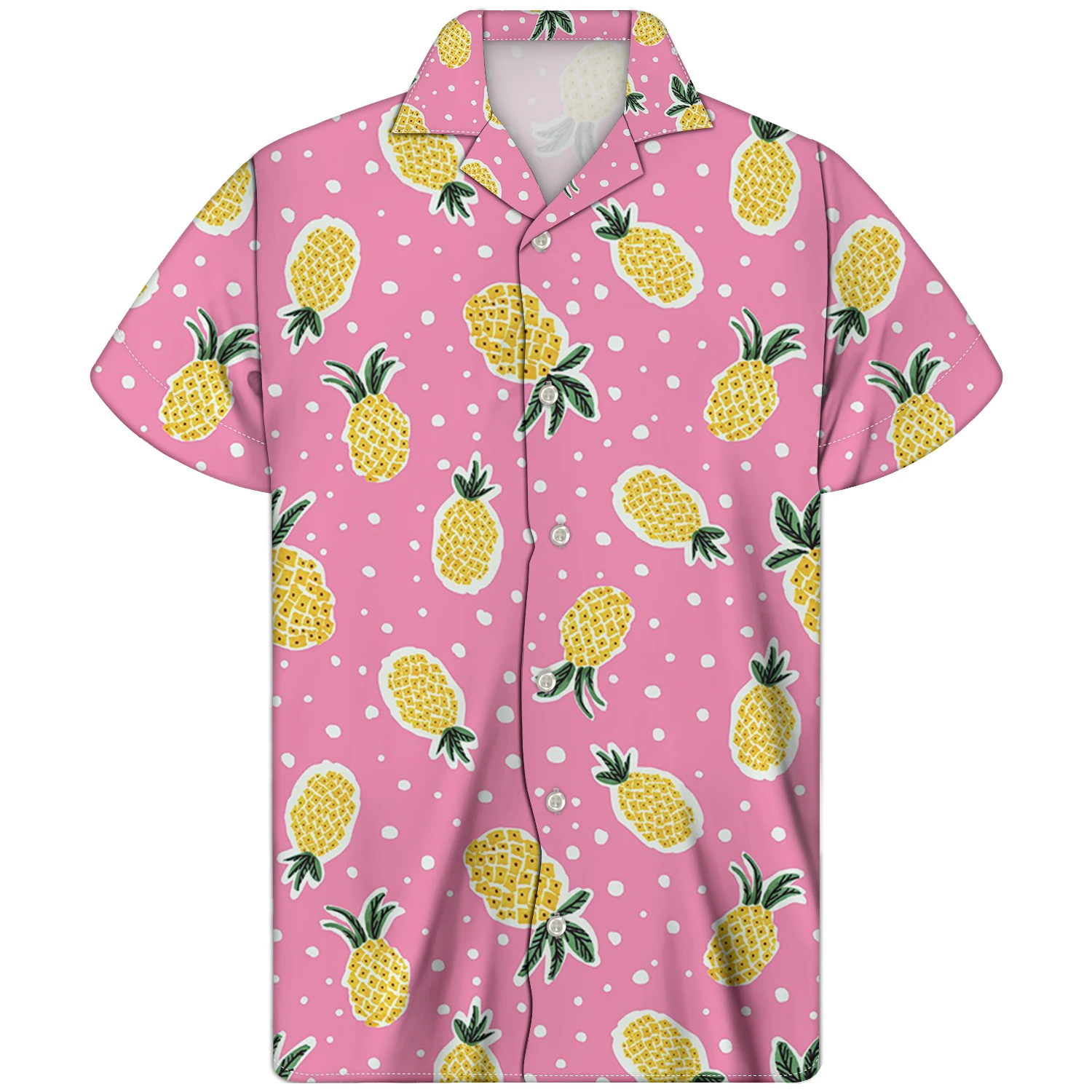 pink pineapple design men"s shirts casual short sleeve tropical