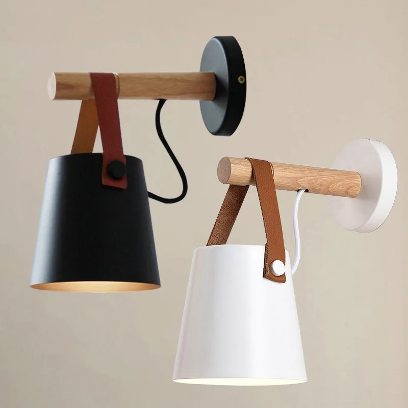 Hot Sell Colorful Metal Shade Wall Lamp Adjustable Wood Tube Wall Light