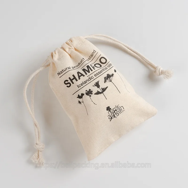 Custom Logo Printed Muslin Drawstring Bag Cotton Gift Packaging Pouch