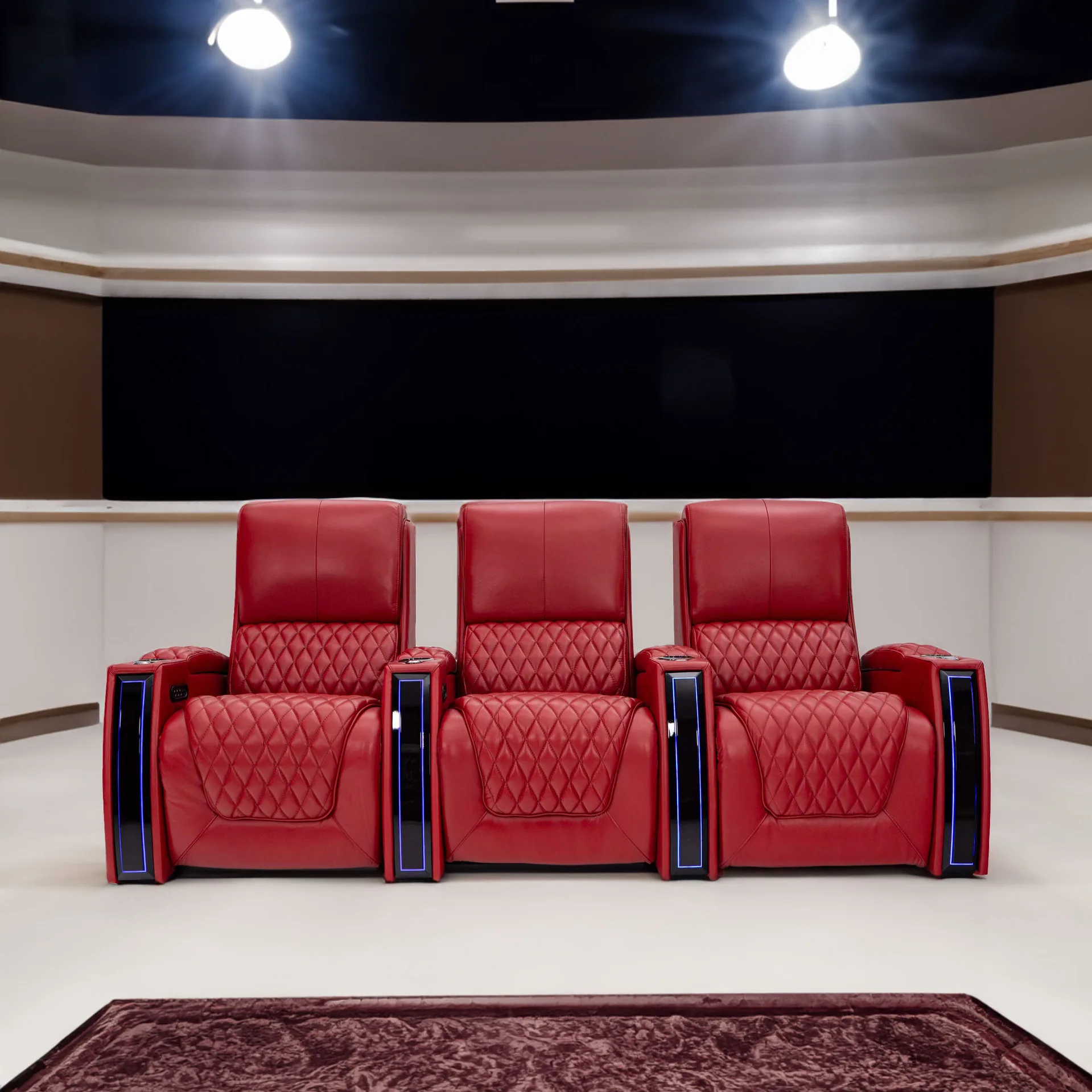 High-End European-Style Leather Sofa Home Theater Video Room Modern Electric Functional Large Apartments Straight Row Villas