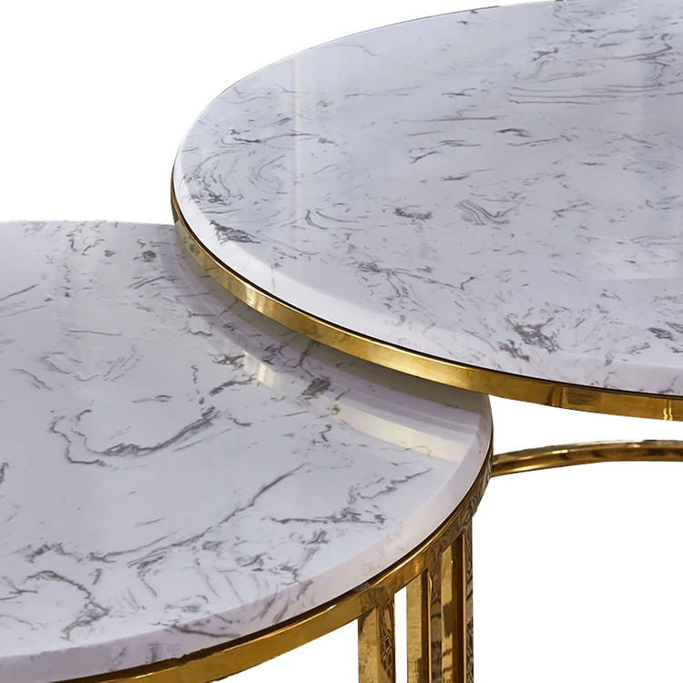 Nordic style sofa room furniture round modern gold metal legs marble coffee table