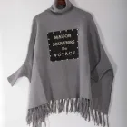 Women Fashion Design Loose Women Ladies Letter Pattern Tassel Turtleneck Knit Shawl Poncho Sweater