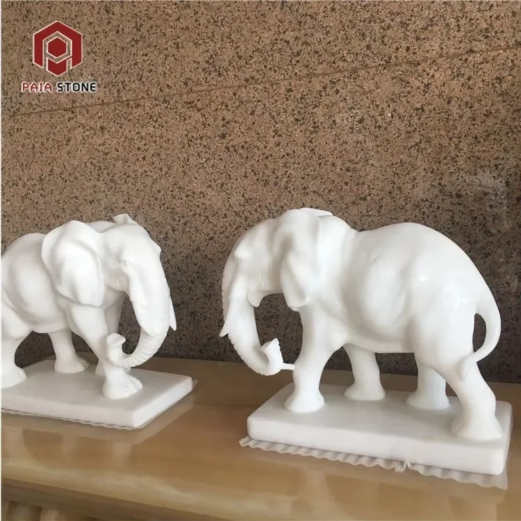 product modern design hand carved natural pure white marble elephant statues for home decoration-1