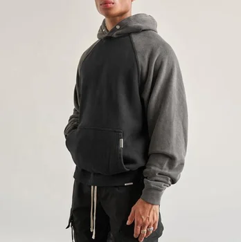 Fashionable heavy weight jersey cotton males mens hoodie blank black/grey raglan oversized fit hoodies