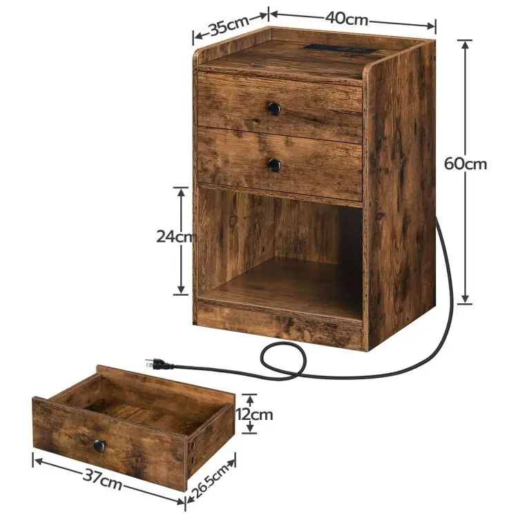 Modern Brown Wooden 1/2 Drawer Bedside Table Wooden Nightstand Bedside Table With Charging Station And Usb Ports For Bedroom