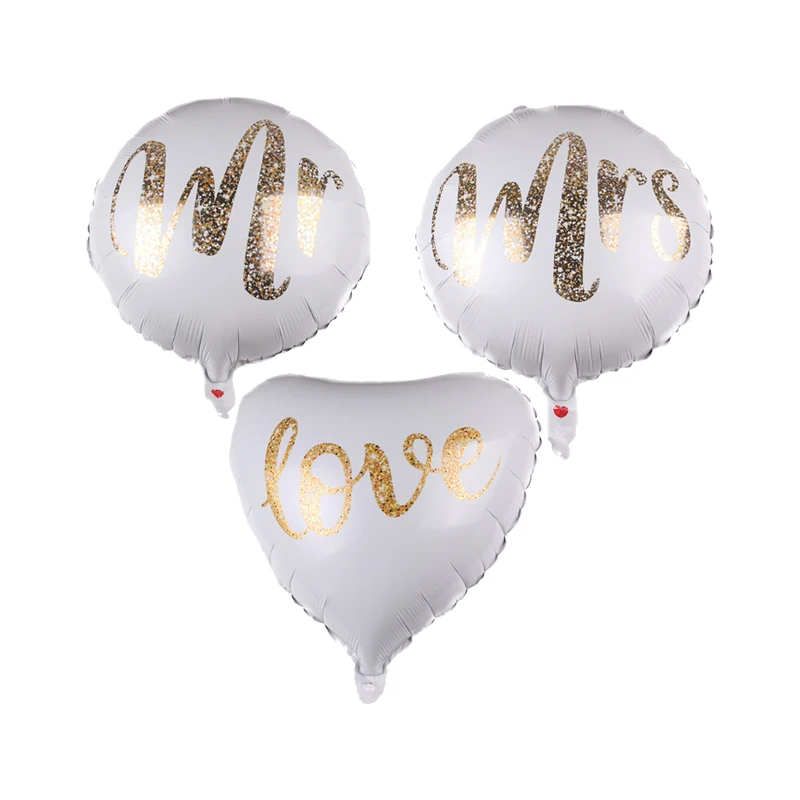18 Inch Round Glitter Print Mr & Mrs LOVE Foil Air Balloons Wedding Day Supplies