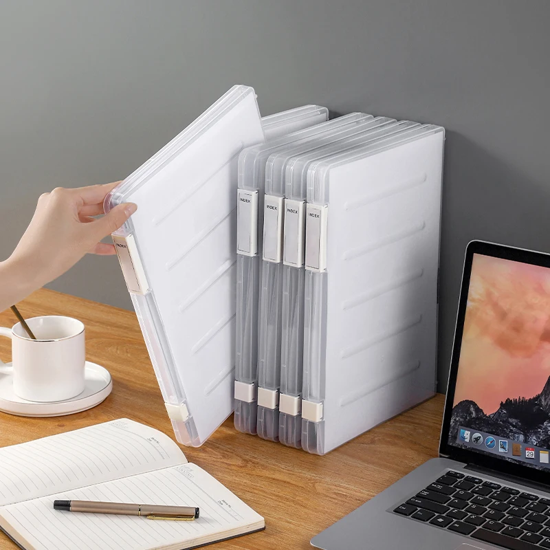 Plastic Portable Case Document File Folder Transparent Paper Organizer Box Desktop Storage Student Paper Folder
