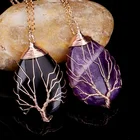 Necklace Natural Wire Wrapped Tree Of Life Necklace Natural Gemstone Teardrop Pendant Necklace