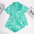 Sleepwear Custom Women's Shiny Slip Modern Solid Short Sleeve Shorts Satin Pajama Sets PJ Sleepwear Sets