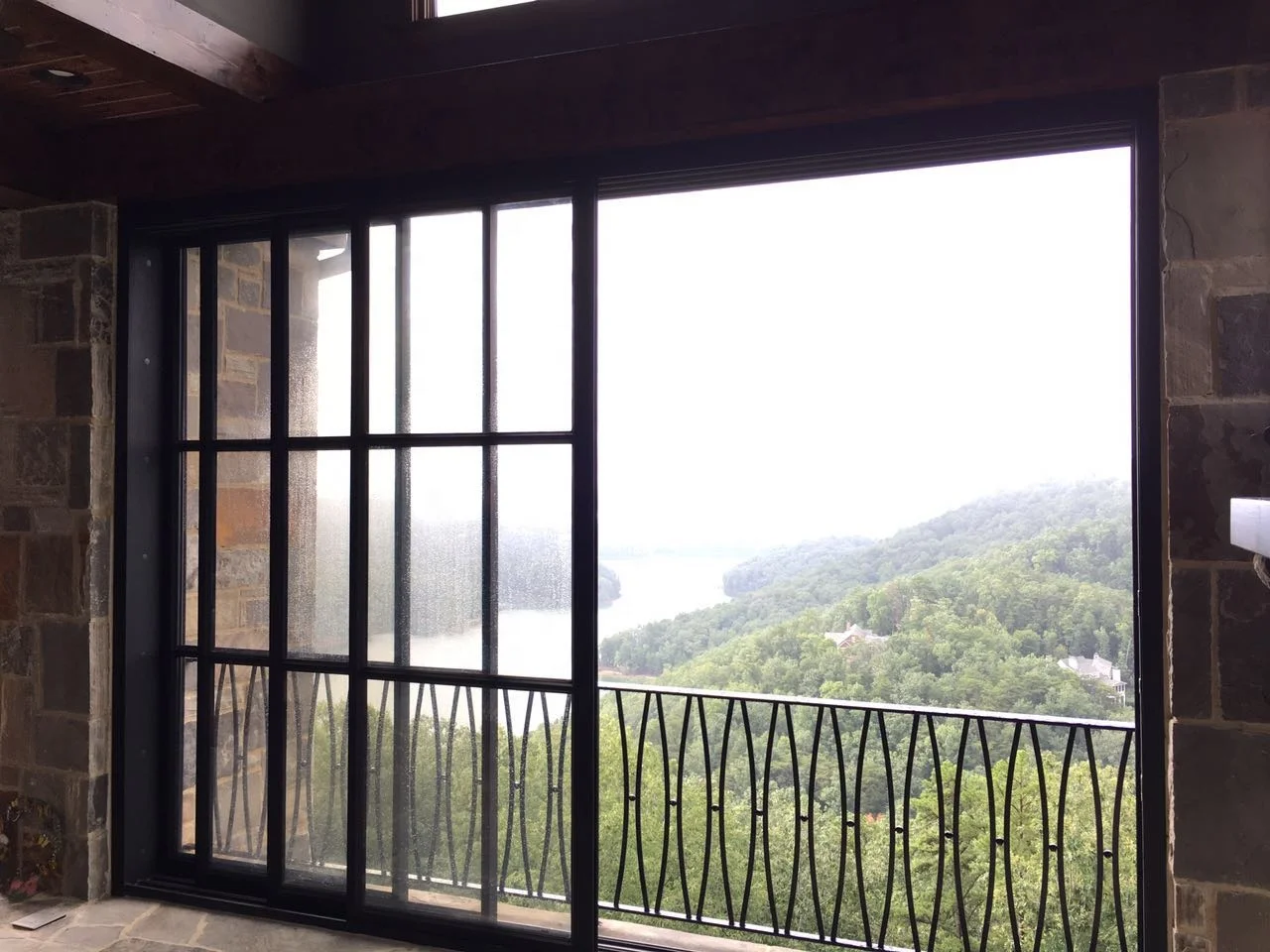 Custom Modern Design Ultra-Thin Double-Layer Glass Sliding Door with Wrought Iron Frame Finished Surface for Hotel/House details
