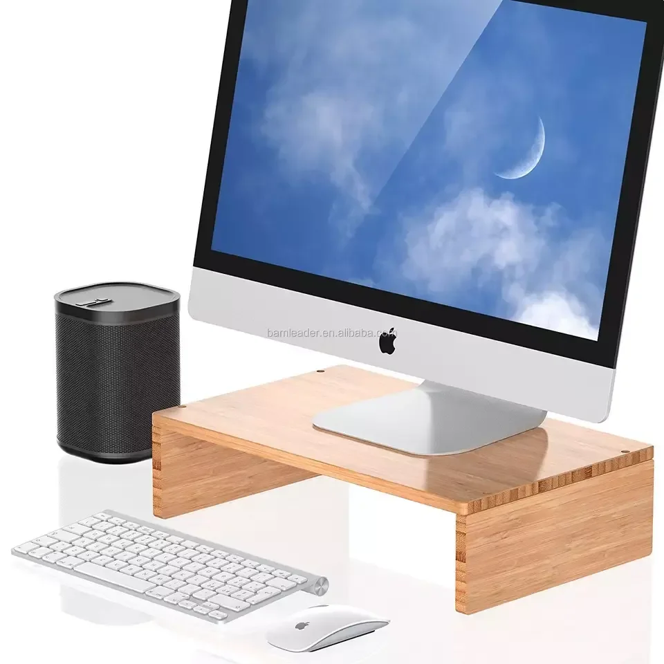 Modern Cheap Desk Organizer Computer PC Stand Flexible Natural Bamboo Wooden Gamer Gaming Home Office Table Laptop Desk