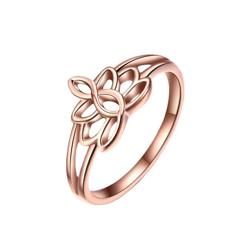 Hollow Lotus Flower Simple Engagement Wedding Couples Ring Gold Engagement Ring