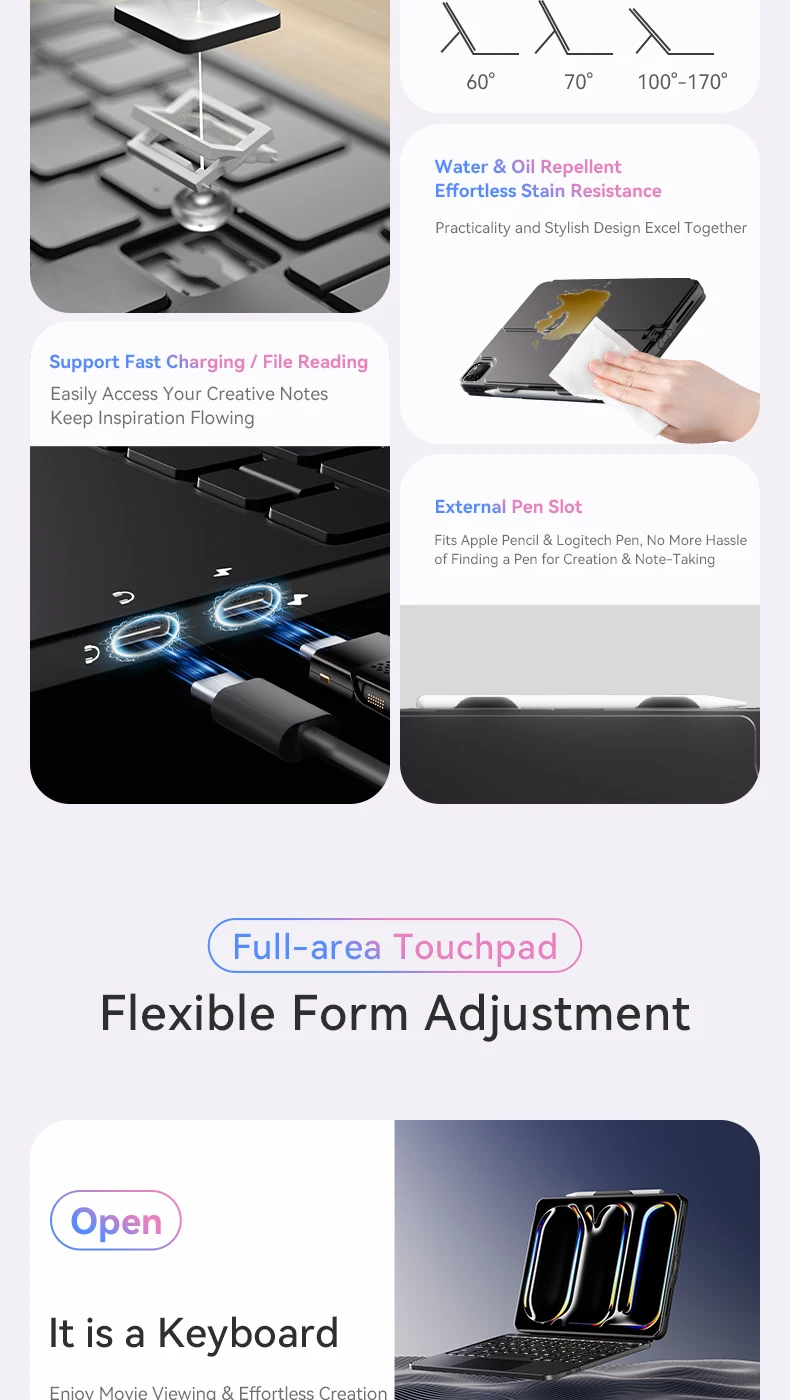 product wholesale wireless keyboard tablet protective detachable case for ipad pro 109 inch magnetic case for ipad pro with pen holster-2