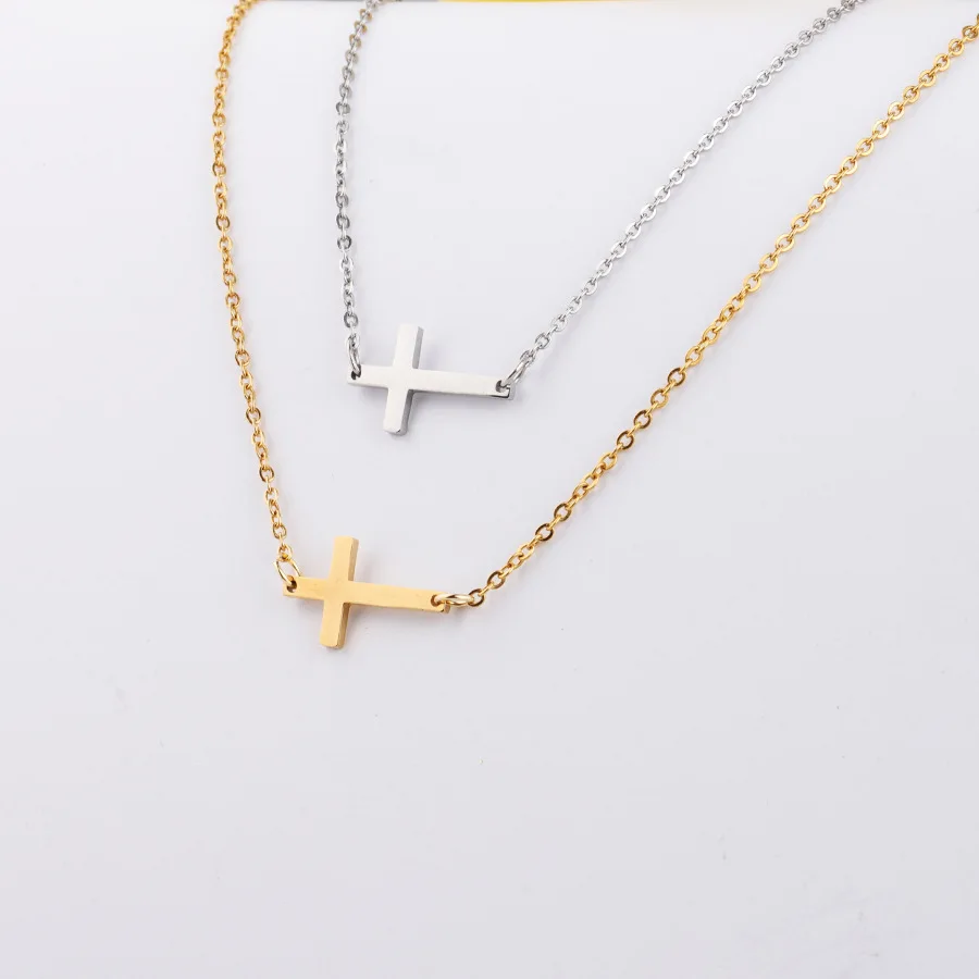 Sideways Stainless Steel Cross Pendant 