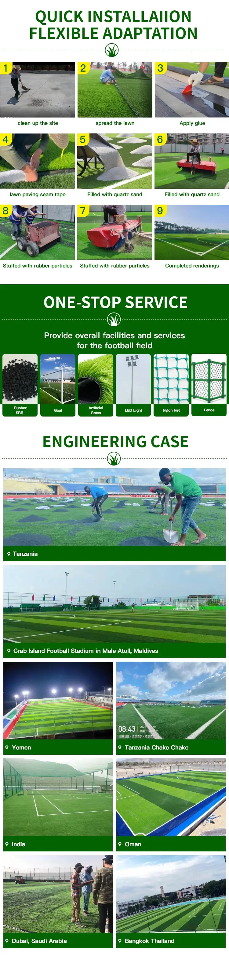 High Performance Artificial Football Turf with 50mm Pile Height CE/ISO90001 Certified and 5-8 Years Service Life