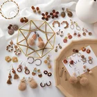 Earring Brown Earrings Fashion Women Earring Jewelry High Quality Multi Color Brown Autumn Ball Straw Flower Wood Earring