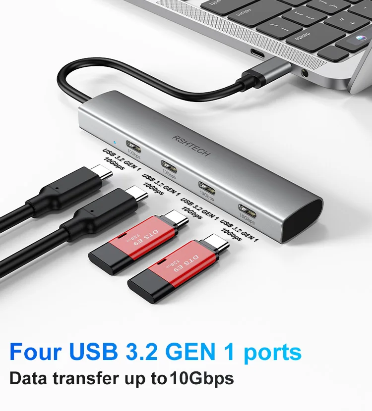 Rshtech Usb C Type C 3 2 Gen2 Hub With 4 Ports 4 In 1 10gbps Usb Hubs