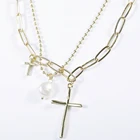 Pearl Necklace Cross And Pearl Multilayer Ladies Latest Necklace Copper Chain And Pearl Necklace