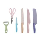 Knife Set 6 Wholesale Color Gift Knife Set Wheat Straw Coating Stainless Steel Kitchen Knife Set Of 6