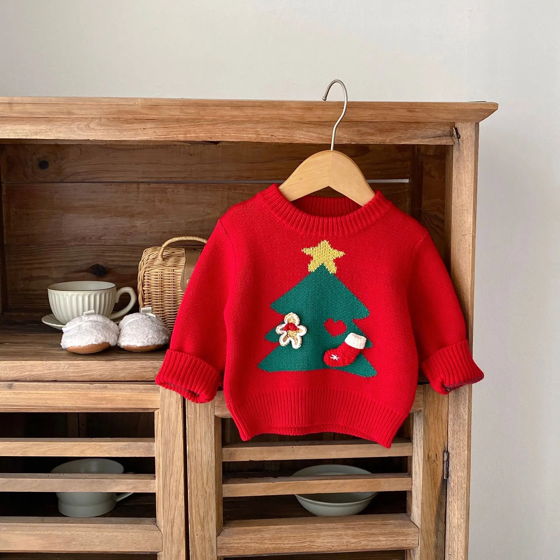 ins2023 new autumn and winter sweater 0-3 years girl baby Christmas tree jacquard pullover sweater
