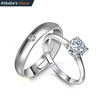 Free Size Adjustable 925 Silver Couple Ring For Wedding Engagement Jewelry diamond ring crystal rings