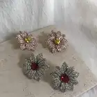 Brass Stud Earrings Brass Wedding Jewelry Brass Inlaid Zircon Luxury Shiny Gold Plated Flower Stud Earrings