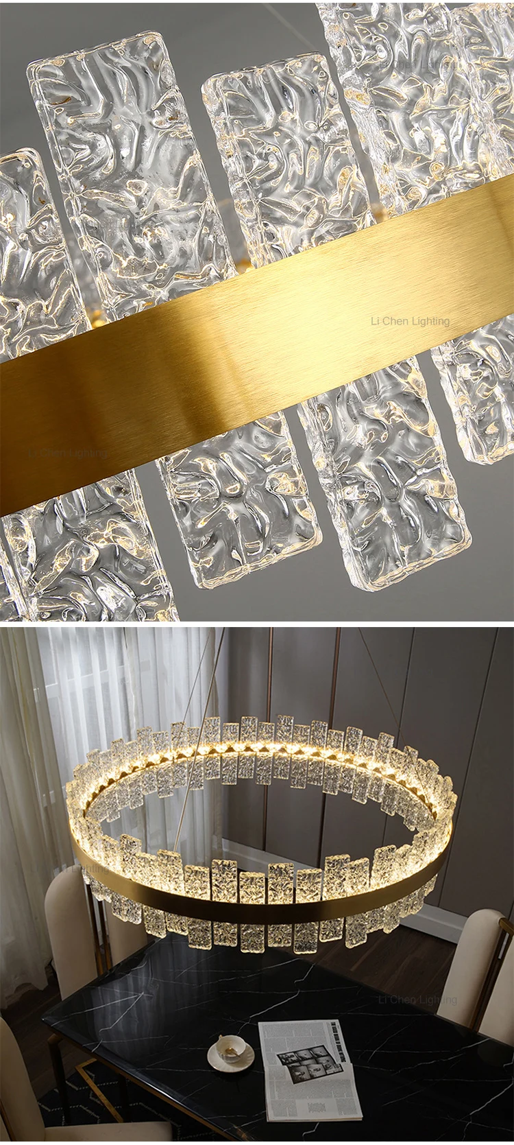 p0014 luxury textured glass chandelier creative gold art suspension lamp for villa-2