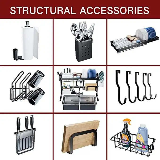 Svart multifunksjon kjøkkentilbehør Oppbevaringsholdere og stativer Rustfritt stål Kjøkken Organizer Husholdning Tilpasset Farge leverandør