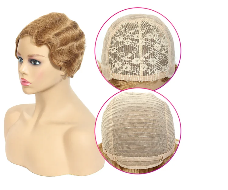 Short Finger Wave Cheap Wigs For Women 100% Virgin Human Hair Pixie Cut Wig Short Human Hair Wigs Full Machine Made No Lace