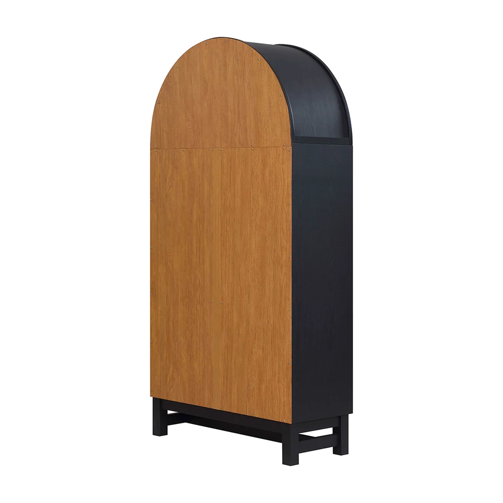 Rich Black and Light Honey Open Arched Top 6-Tier Wood Bookcase with 3 Adjustable and 2 Fixed Shelves details