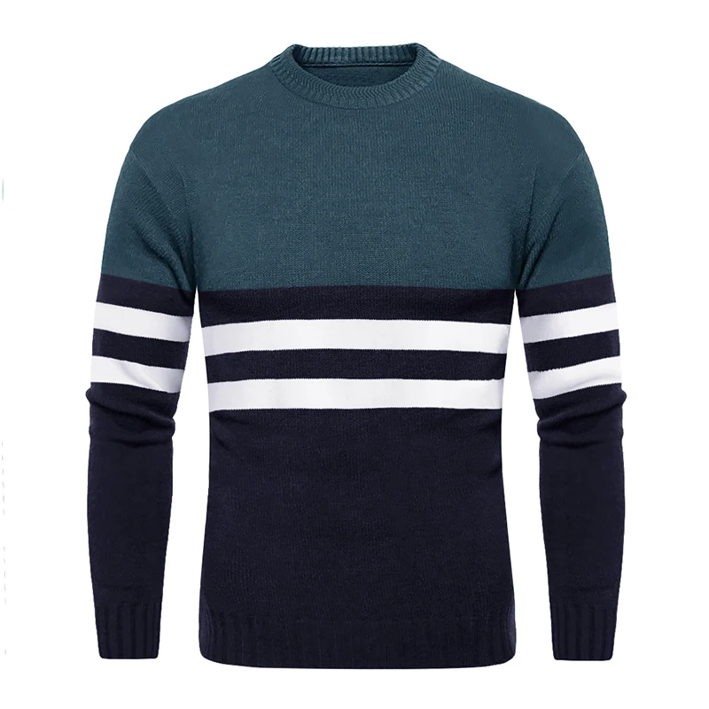Wholesale O Neck Stitching Sweater Striped Sweatercoats Pullovers Men/Boys Knitted Warm Sweater For Men