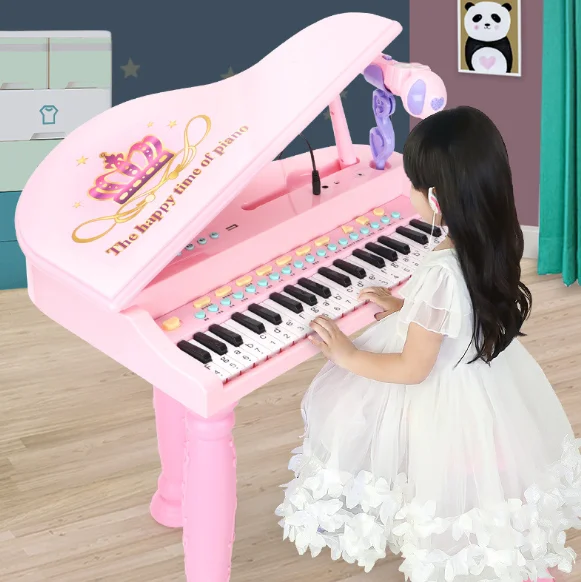 New Design Pink Blue Princess Piano Music Instrument Educational 37 Keys Piano Multi-function Toy