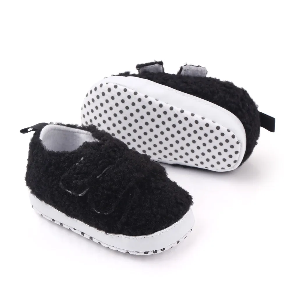 Solid Color Warm Teddy Fleece Double Line Baby Soft Soled Comfortable Toddler Shoes supplier