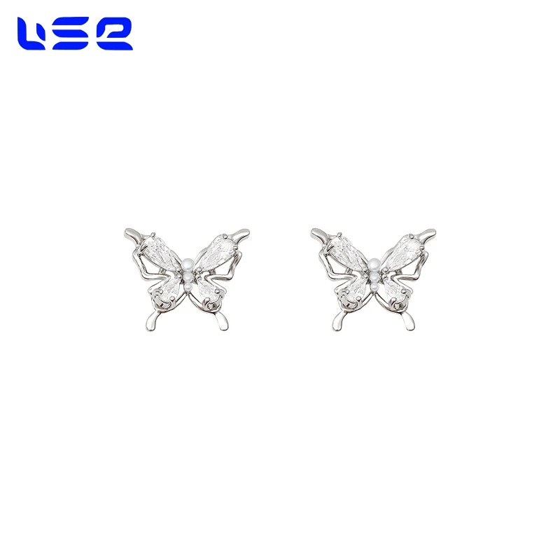 S925 sterling silver exquisite niche personalized copper pearl zircon butterfly earrings jewelry wholesale