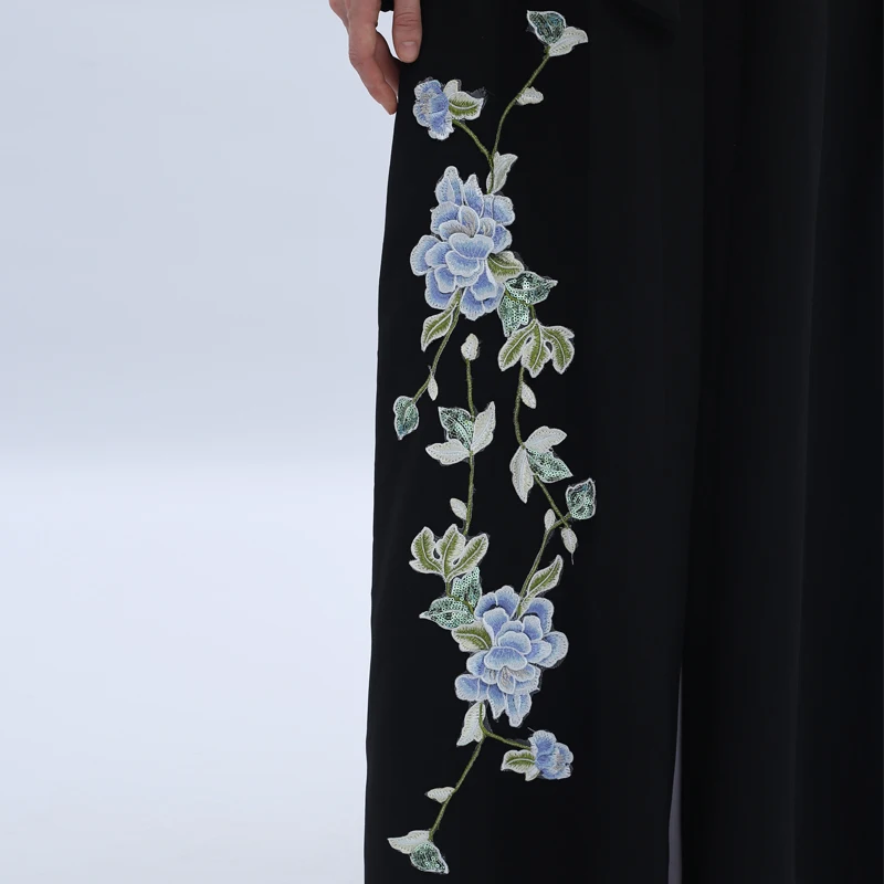 2019 Eid Celebration Women Wear Maxi Latest Fashion Muslim Black Embroidered Dubai Kimono Cardigan Open Abaya