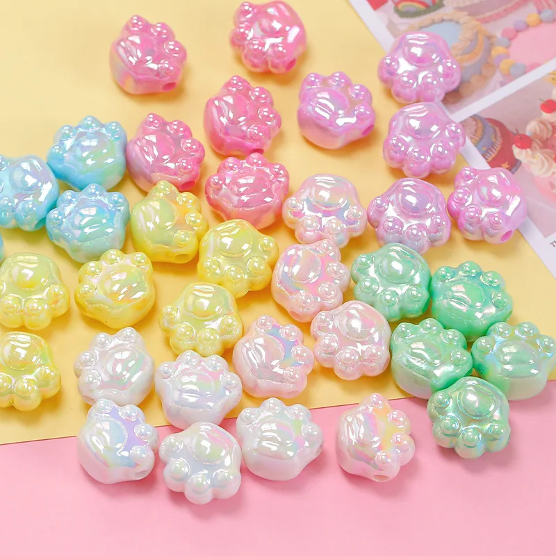 Cartoon Cute Acrylic Ab Color Big Hole Cat Claws Resin Beads For Diy Mobile Phone Chain Bracelet Loose Beads Jewelry Accessories