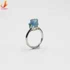 Silver Ring Wholesale Cooper-plating Silver Ring Silver Gold Plated Luxury Silver Fashion Aquamarine Ring