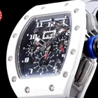 High-end Brand Waterproof Watch KV Factory 011 High-end Timing Movement White Ceramic RM Watch
