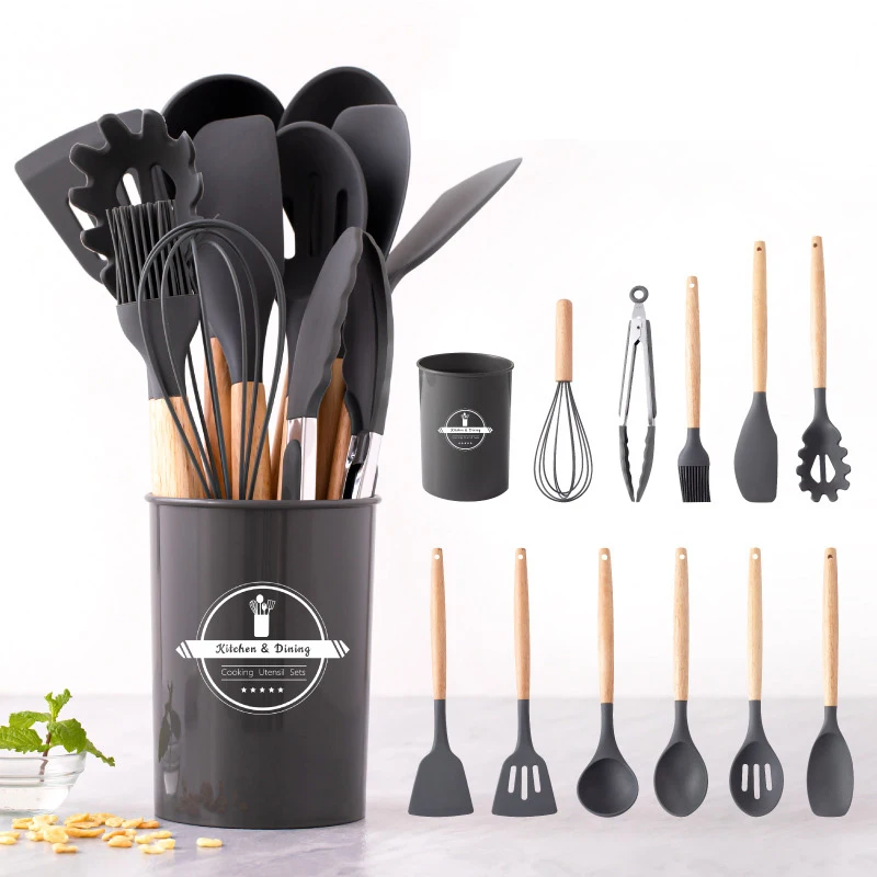 kitchenware silicone cooking 12 pcs kitchen utensil set with wooden handle