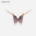 Glass Necklace Glass Women 18K Gold Plated Chain Glass Butterfly Necklace