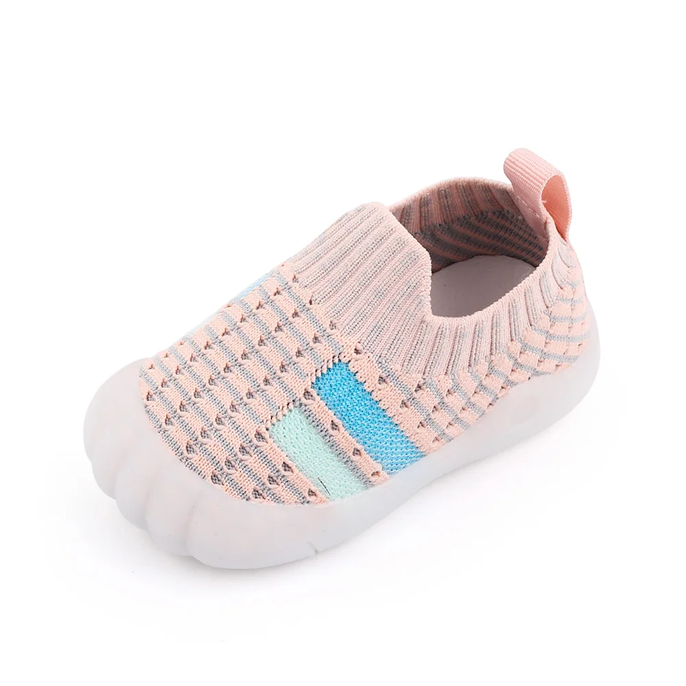 Mesh Breathable Rubber Sole Non-slip Children's Flying Woven Kids Casual Toddler Shoes manufacture