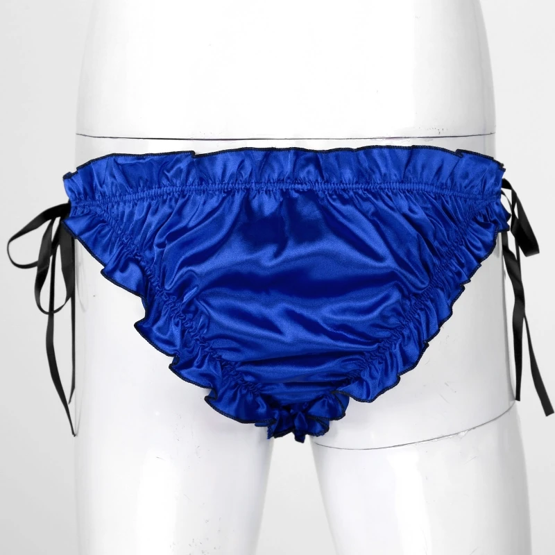 Men Low Rise Ruffles Satin Briefs Breathable Lace Up Pleated Trim Sexy Sissy Panties Buy Sexy 1650