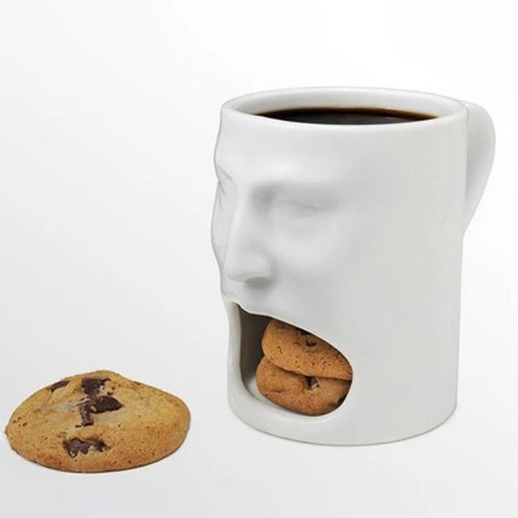 Custom Funny Face Shape Coffee Mug with Biscuit layer