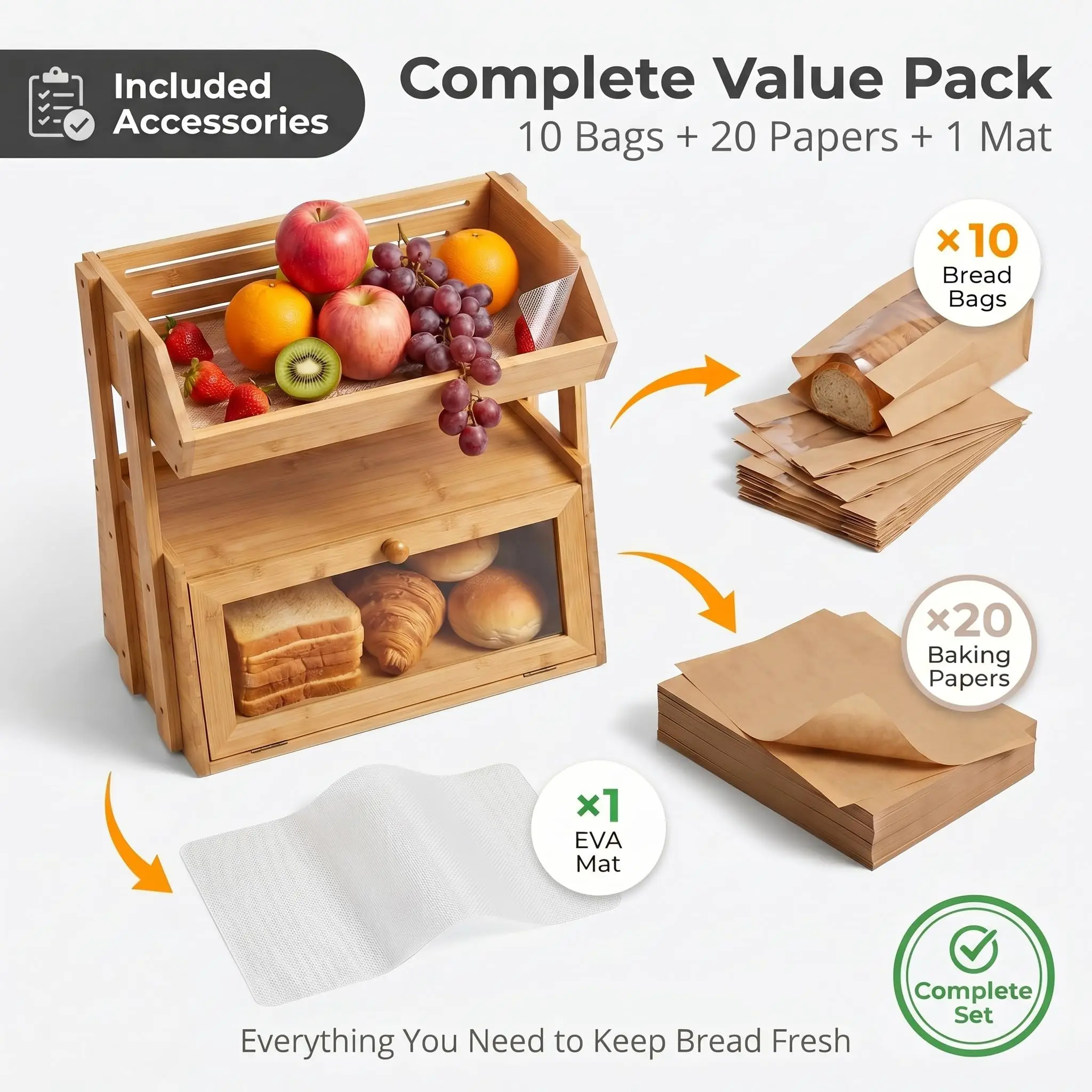 product multifunctional bamboo bread box with fruit basket 2 tier kitchen countertop organizer large capacity spice rack storage shelf-5