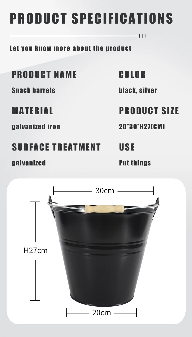 Most Popular Snack Storage Bucket With Handle Black Household Galvanized Iron Metal Snack Barrels