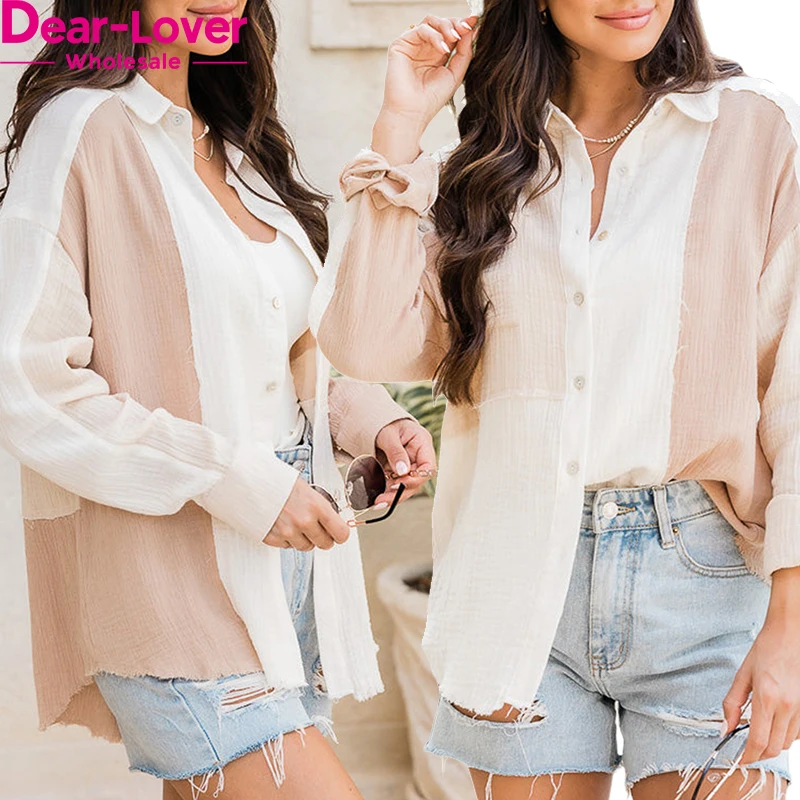 Dear-Lover Wholesale Fast Shipping Fall 2023 Women Clothes Long Sleeve Textured Shirts For Women