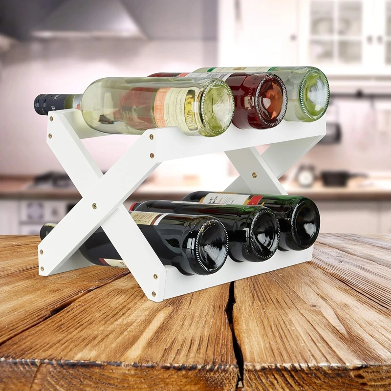 2 tier collapsible mount decorative bamboo wooden wine bottle storage holder rack for kitchen countertop