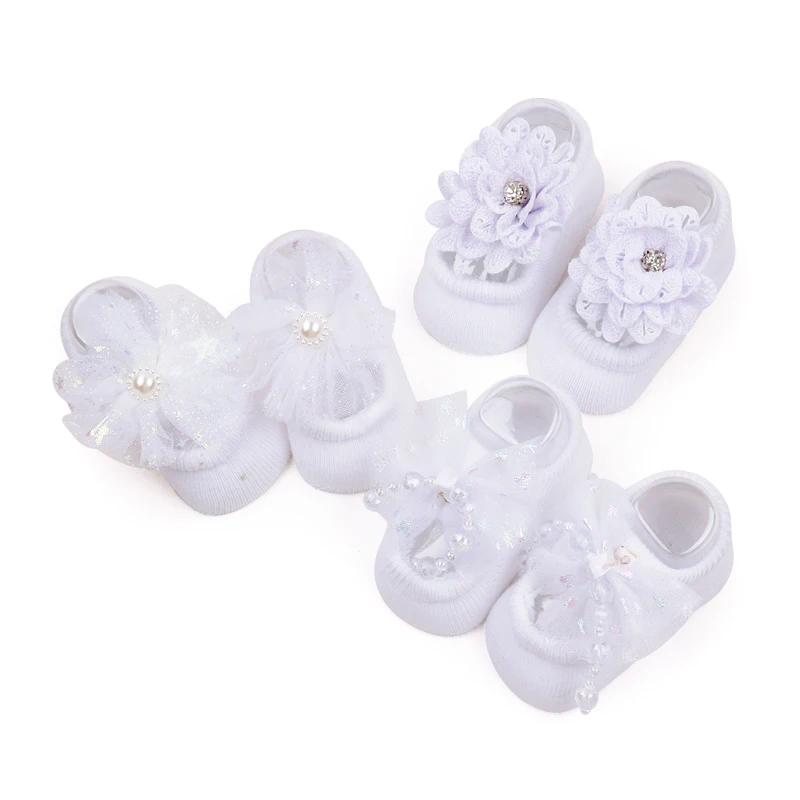 Baby Girls Lace Bow Flower Boneless Socks 0-6-9 Months Infants Floor Breathable Absorbent Cotton Socks factory