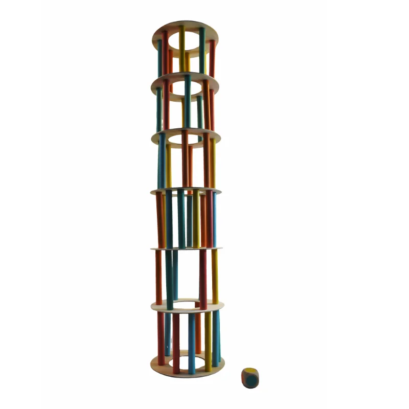 New Design Wooden Tower Stacking Game Montessori Building Blocks with Dice Toppling Leaning Tower Toy