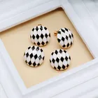 White Drop White Round Mesh 925 Silver Needle Black And White Drop Glaze Diamond Shape Geometric Ear Stud